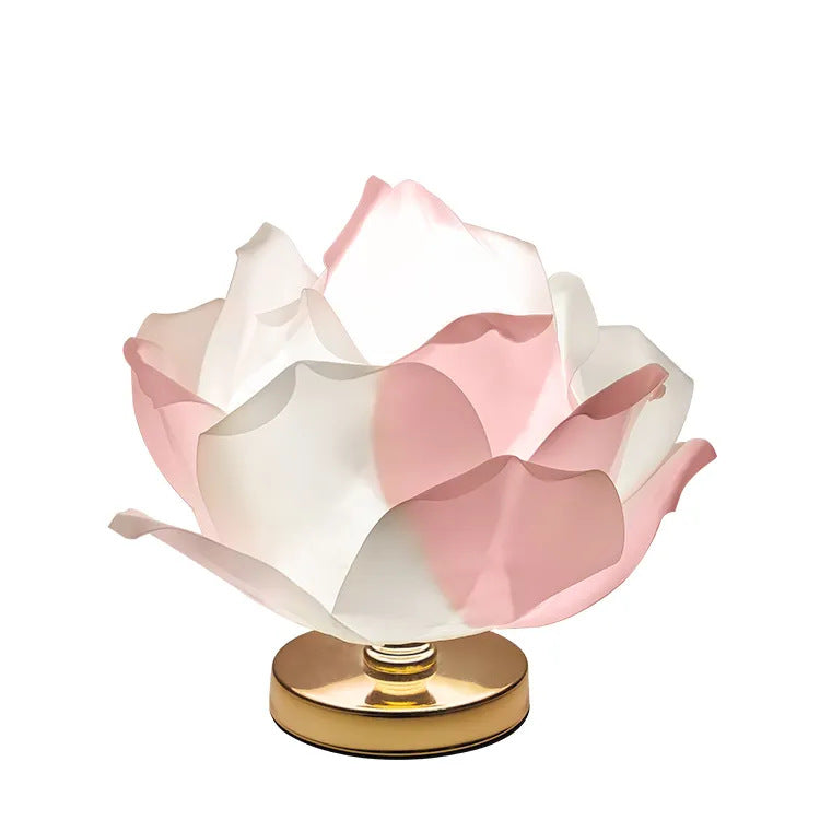 Contemporary Creative Lotus Flower Fabric Hardware 1-Light Table Lamp For Bedroom Lumendat