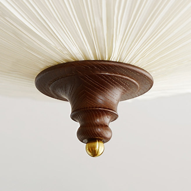 Traditional French Wood Metal Plum Blossom Fabric Shade 3-light Semi-flush Mount Ceiling Light for Living Room