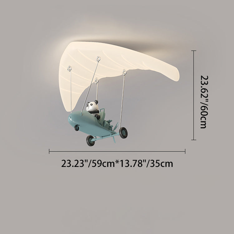 Contemporary Creative Cartoon Panda Parachute Pe Iron LED Flush Mount Ceiling Light for Bedroom