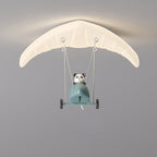 Contemporary Creative Cartoon Panda Parachute Pe Iron LED Flush Mount Ceiling Light for Bedroom
