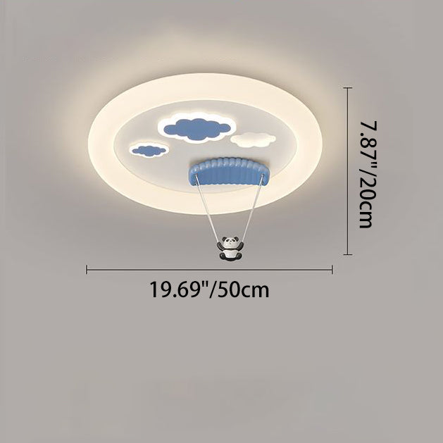 Contemporary Creative Cartoon Panda Parachute Pe Iron LED Flush Mount Ceiling Light for Bedroom