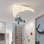 Contemporary Creative Cartoon Panda Parachute Pe Iron LED Flush Mount Ceiling Light for Bedroom