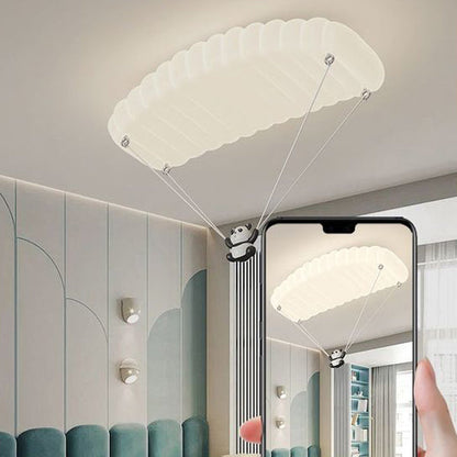 Contemporary Creative Cartoon Panda Parachute Pe Iron LED Flush Mount Ceiling Light for Bedroom