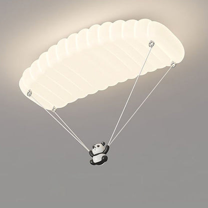 Contemporary Creative Cartoon Panda Parachute Pe Iron LED Flush Mount Ceiling Light for Bedroom
