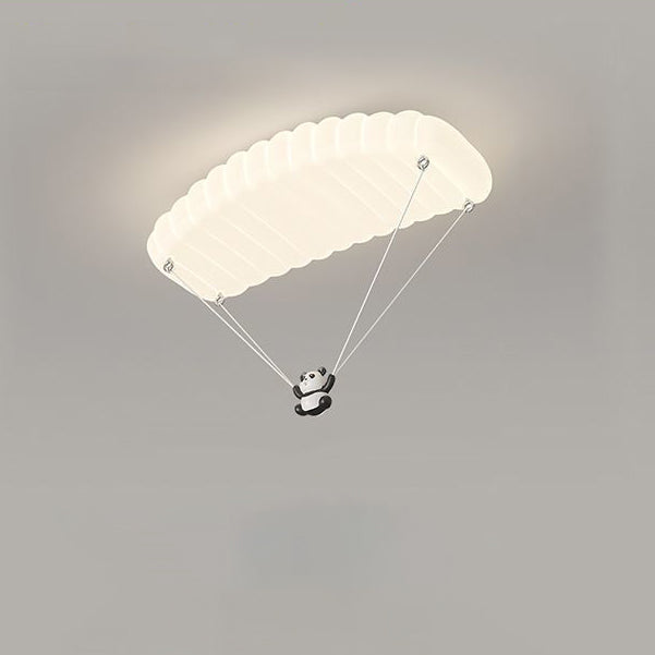 Contemporary Creative Cartoon Panda Parachute Pe Iron LED Flush Mount Ceiling Light for Bedroom
