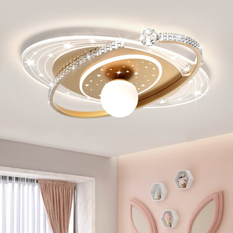 Contemporary Scandinavian Universe Galaxy Iron Acrylic LED Flush Mount Ceiling Light for Bedroom
