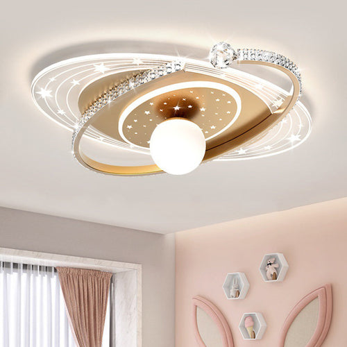 Contemporary Scandinavian Universe Galaxy Iron Acrylic LED Flush Mount Ceiling Light for Bedroom