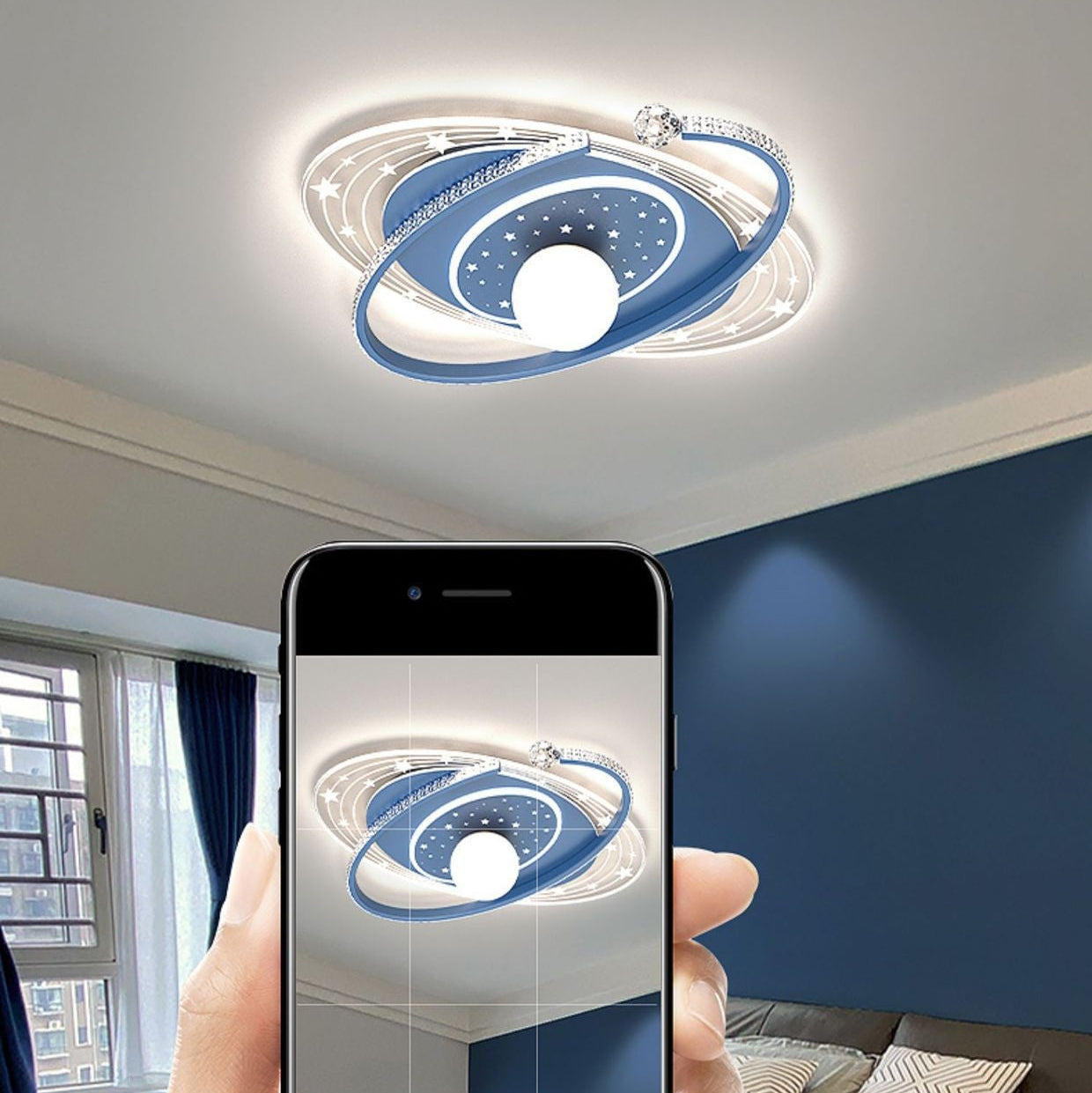 Contemporary Scandinavian Universe Galaxy Iron Acrylic LED Flush Mount Ceiling Light for Bedroom