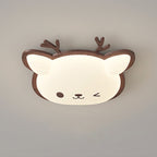 Contemporary Creative Deer Cat Claw Woodgrain LED Flush Mount Ceiling Light For Bedroom