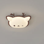 Contemporary Creative Deer Cat Claw Woodgrain LED Flush Mount Ceiling Light For Bedroom