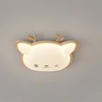Contemporary Creative Deer Cat Claw Woodgrain LED Flush Mount Ceiling Light For Bedroom