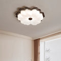 Contemporary Retro Solid Wood Flower PE Shade LED Flush Mount Ceiling Light For Bedroom