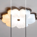 Contemporary Retro Solid Wood Flower PE Shade LED Flush Mount Ceiling Light For Bedroom
