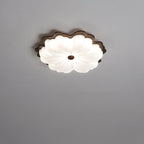 Contemporary Retro Solid Wood Flower PE Shade LED Flush Mount Ceiling Light For Bedroom