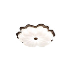 Contemporary Retro Solid Wood Flower PE Shade LED Flush Mount Ceiling Light For Bedroom