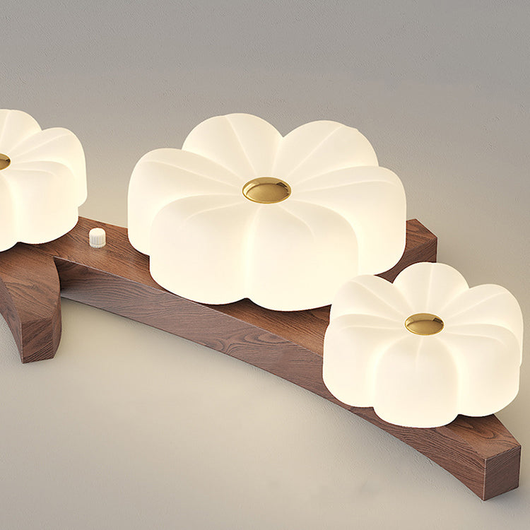 Traditional French Solid Wood Frame Flower PE LED Flush Mount Ceiling Light For Living Room