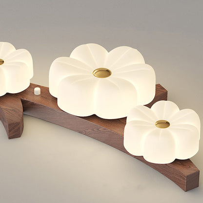 Traditional French Solid Wood Frame Flower PE LED Flush Mount Ceiling Light For Living Room