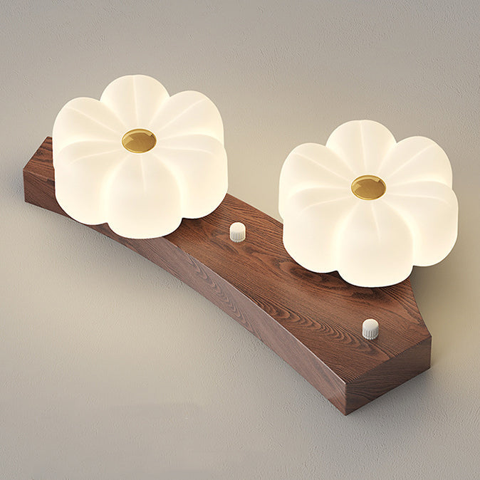 Traditional French Solid Wood Frame Flower PE LED Flush Mount Ceiling Light For Living Room