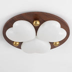 Contemporary Retro Solid Wood PE Cloud Shade LED Flush Mount Ceiling Light For Bedroom