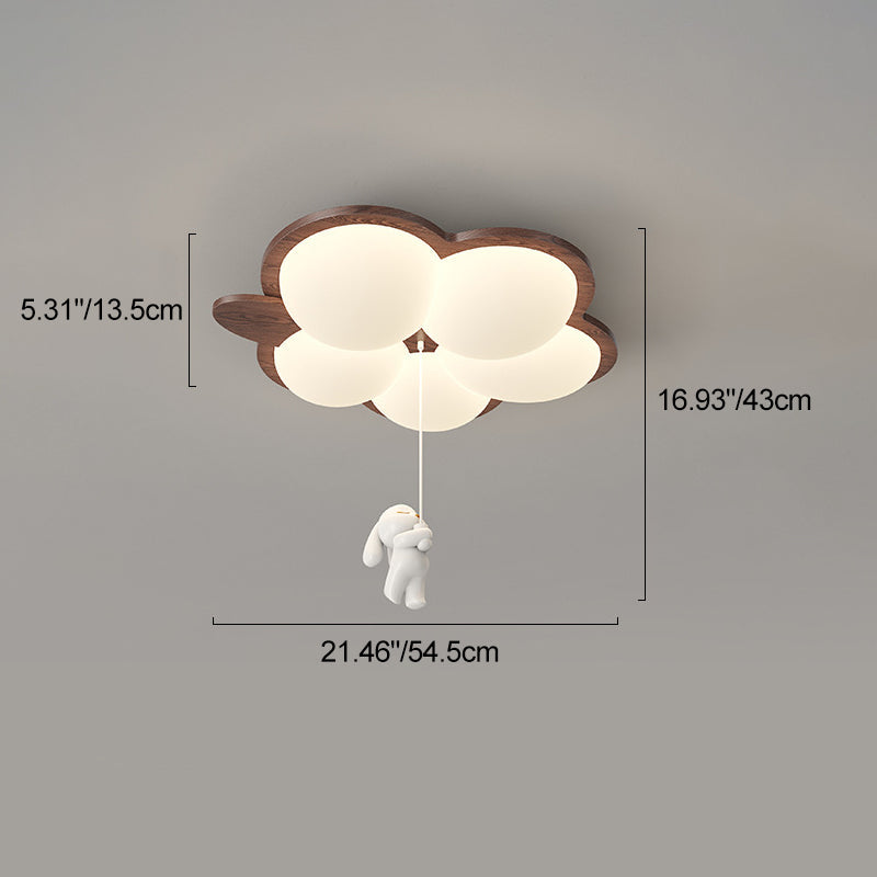 Contemporary Retro Wood Grain Rabbit PE Grape Shade LED Flush Mount Ceiling Light For Bedroom
