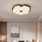 Contemporary Retro Wood Grain PE Lotus Leaf Shade LED Flush Mount Ceiling Light For Bedroom