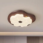 Contemporary Retro Wood Grain PE Lotus Leaf Shade LED Flush Mount Ceiling Light For Bedroom