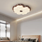 Contemporary Retro Wood Grain PE Lotus Leaf Shade LED Flush Mount Ceiling Light For Bedroom