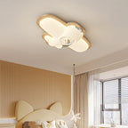 Contemporary Creative Cartoon Aircraft PE Shade Solid Wood LED Flush Mount Ceiling Light For Bedroom