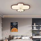 Contemporary Creative Cartoon Aircraft PE Shade Solid Wood LED Flush Mount Ceiling Light For Bedroom