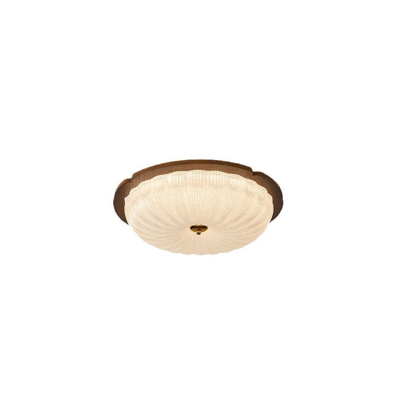 Traditional Vintage Solid Wood Iron Glass Cylinder Shade LED Flush Mount Ceiling Light For Bedroom