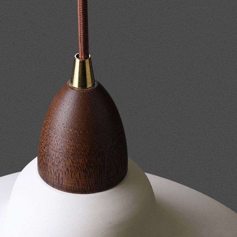 Traditional Japanese Solid Wood Iron Round 1-light Pendant Light for Living Room BulbSquare