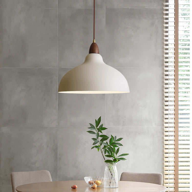Traditional Japanese Solid Wood Iron Round 1-light Pendant Light for Living Room BulbSquare