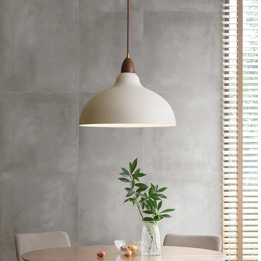 Traditional Japanese Solid Wood Iron Round 1-Light Pendant Light For Living Room