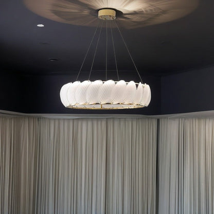 Traditional French Stainless Steel Feather Glass Ring LED Pendant Light For Bedroom