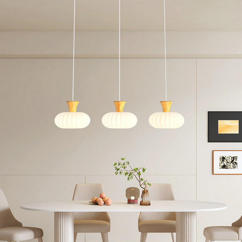 Traditional French Solid Wood Glass Geometry Cylinder 1-Light Pendant Light For Living Room