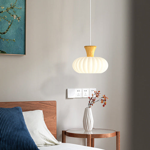 Traditional French Solid Wood Glass Geometry Cylinder 1-Light Pendant Light For Living Room