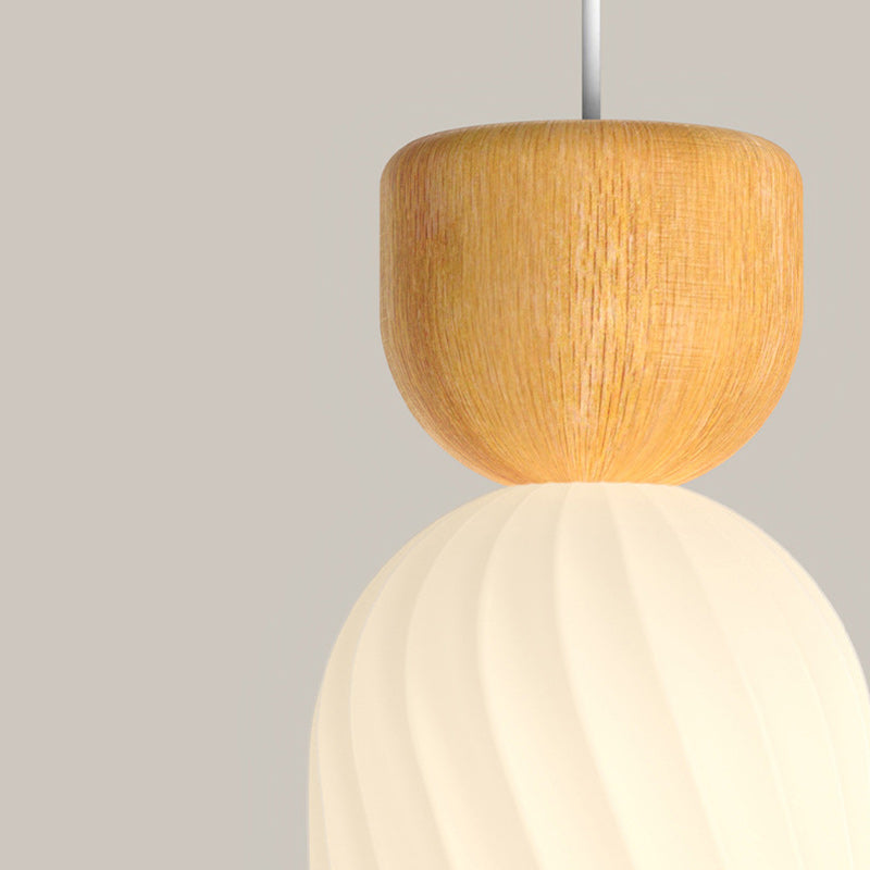 Traditional French Solid Wood Glass Geometry Cylinder 1-Light Pendant Light For Living Room