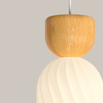 Traditional French Solid Wood Glass Geometry Cylinder 1-Light Pendant Light For Living Room