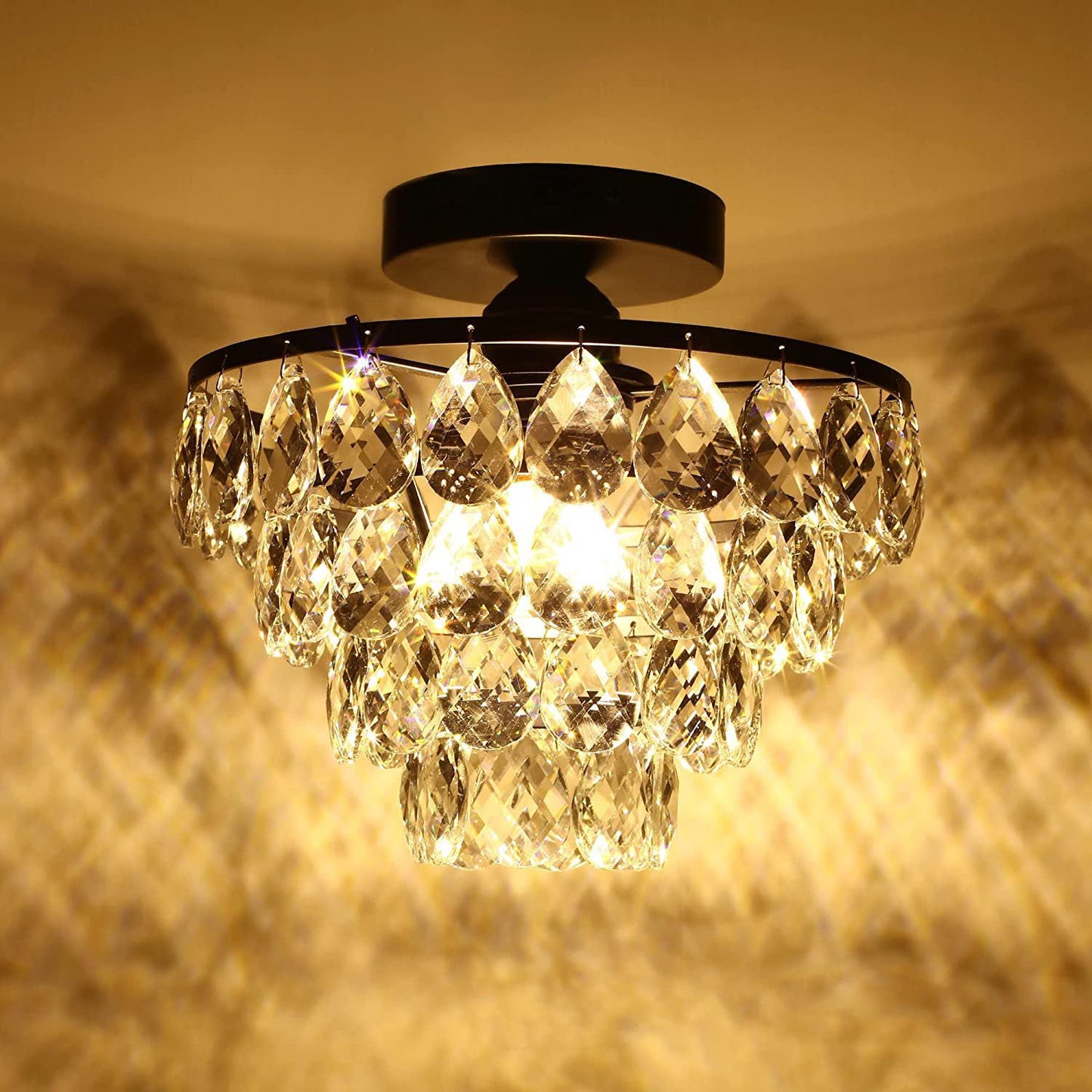 Contemporary Luxury Metal Crystal 1-light Semi-flush Mount Ceiling Light for Living Room