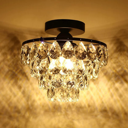 Contemporary Luxury Metal Crystal 1-light Semi-flush Mount Ceiling Light for Living Room
