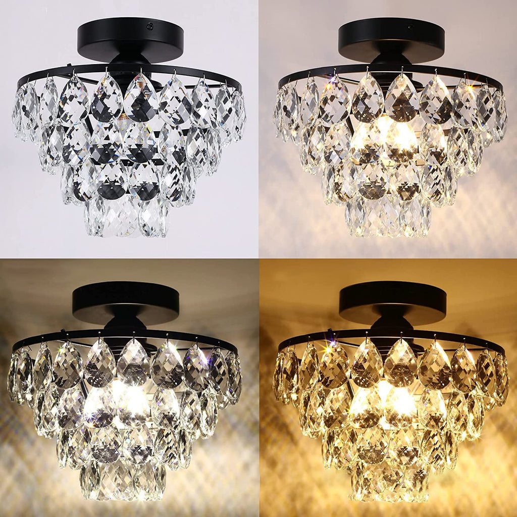 Contemporary Luxury Metal Crystal 1-light Semi-flush Mount Ceiling Light for Living Room