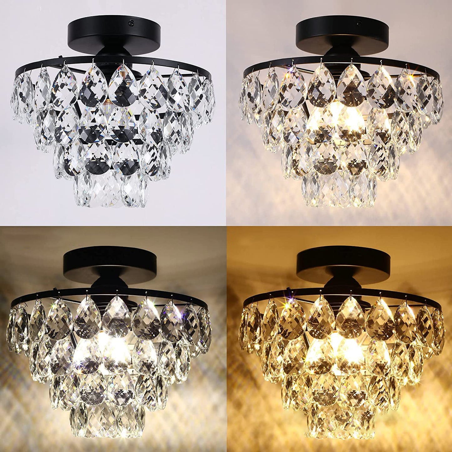 Contemporary Luxury Metal Crystal 1-light Semi-flush Mount Ceiling Light for Living Room