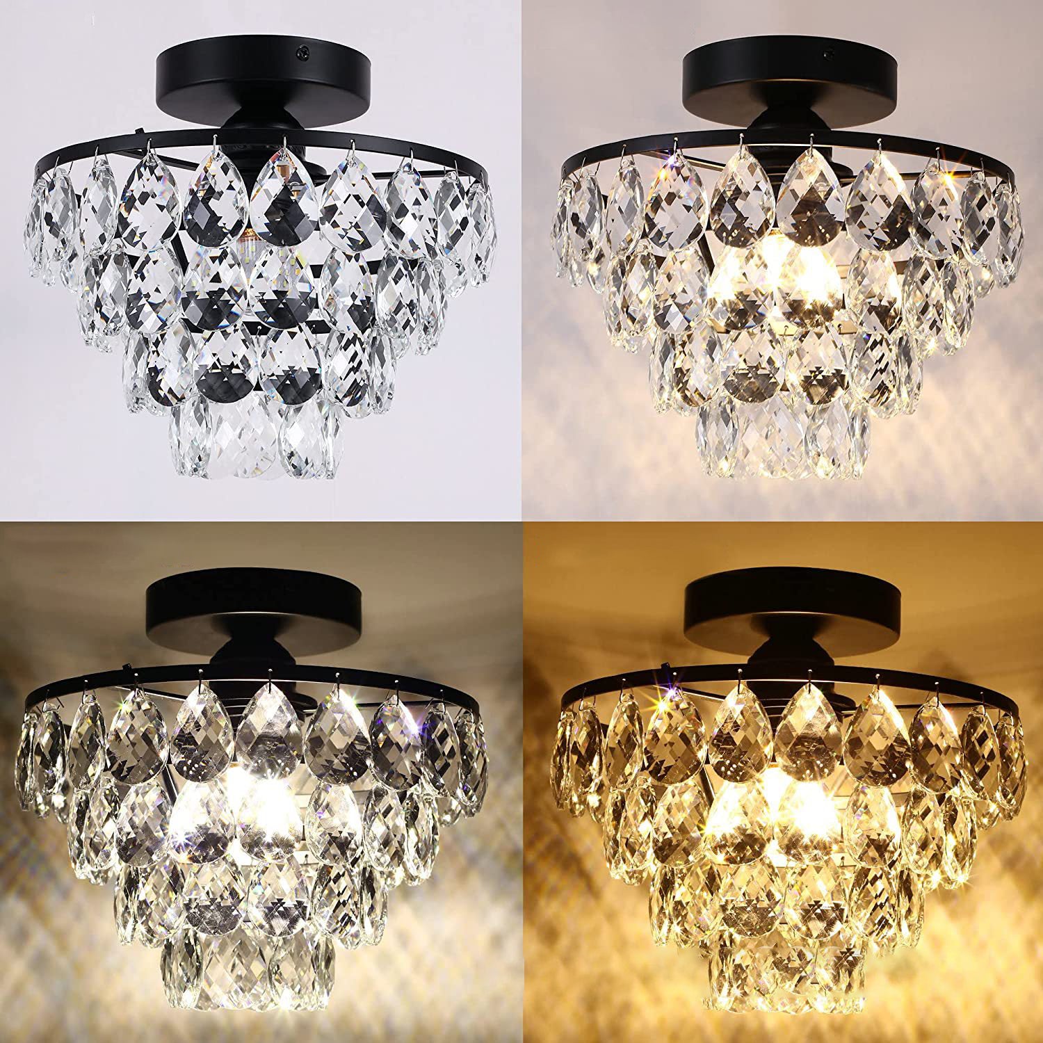 Contemporary Luxury Metal Crystal 1-light Semi-flush Mount Ceiling Light for Living Room