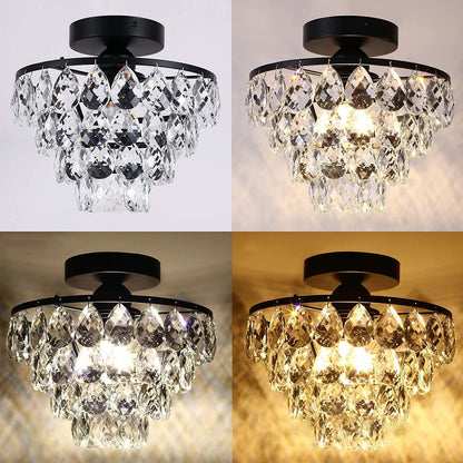 Contemporary Luxury Metal Crystal 1-light Semi-flush Mount Ceiling Light for Living Room