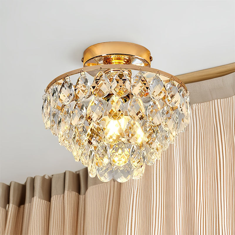 Contemporary Luxury Metal Crystal 1-light Semi-flush Mount Ceiling Light for Living Room
