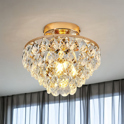 Contemporary Luxury Metal Crystal 1-light Semi-flush Mount Ceiling Light for Living Room