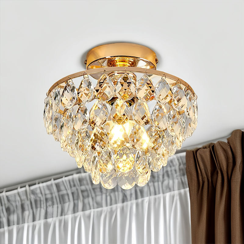 Contemporary Luxury Metal Crystal 1-light Semi-flush Mount Ceiling Light for Living Room