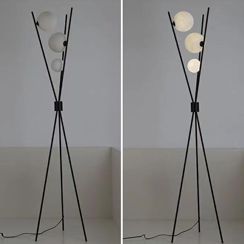 Contemporary Creative PLA 3D Moon Shade Iron Geometric Straight Line 3-Light Standing Floor Lamp For Living Room Lumendat