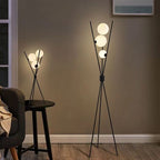 Contemporary Creative PLA 3D Moon Shade Iron Geometric Straight Line 3-Light Standing Floor Lamp For Living Room Lumendat