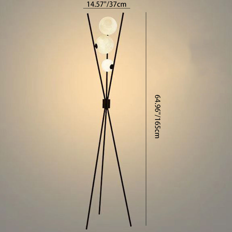 Contemporary Creative PLA 3D Moon Shade Iron Geometric Straight Line 3-Light Standing Floor Lamp For Living Room Lumendat